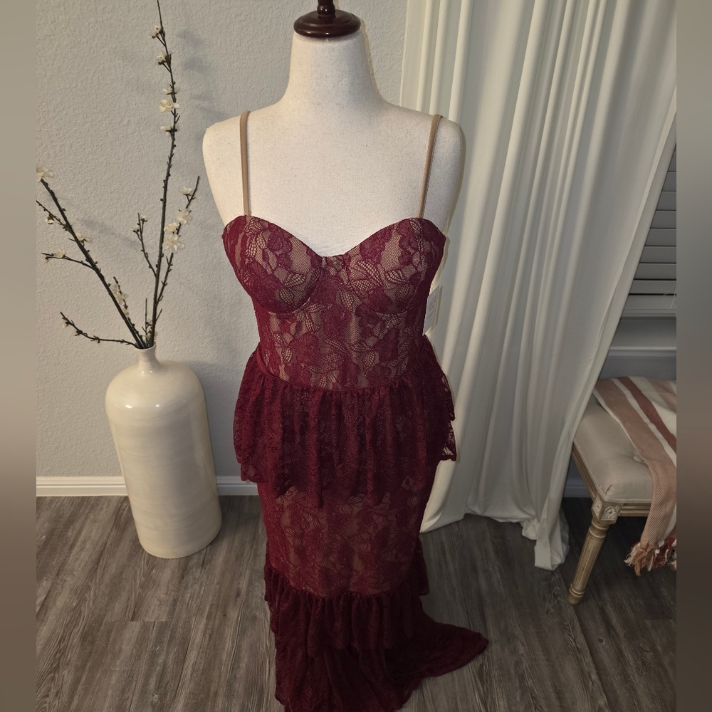 JLUXLABEL Burgundy Lace Dress